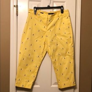 Talbots yellow crop pants, embroidered bees, 12P